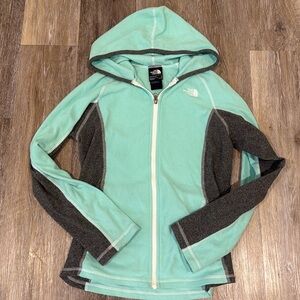 The North Face Light weight girls fleece jacket size L 14/16 mint green/grey